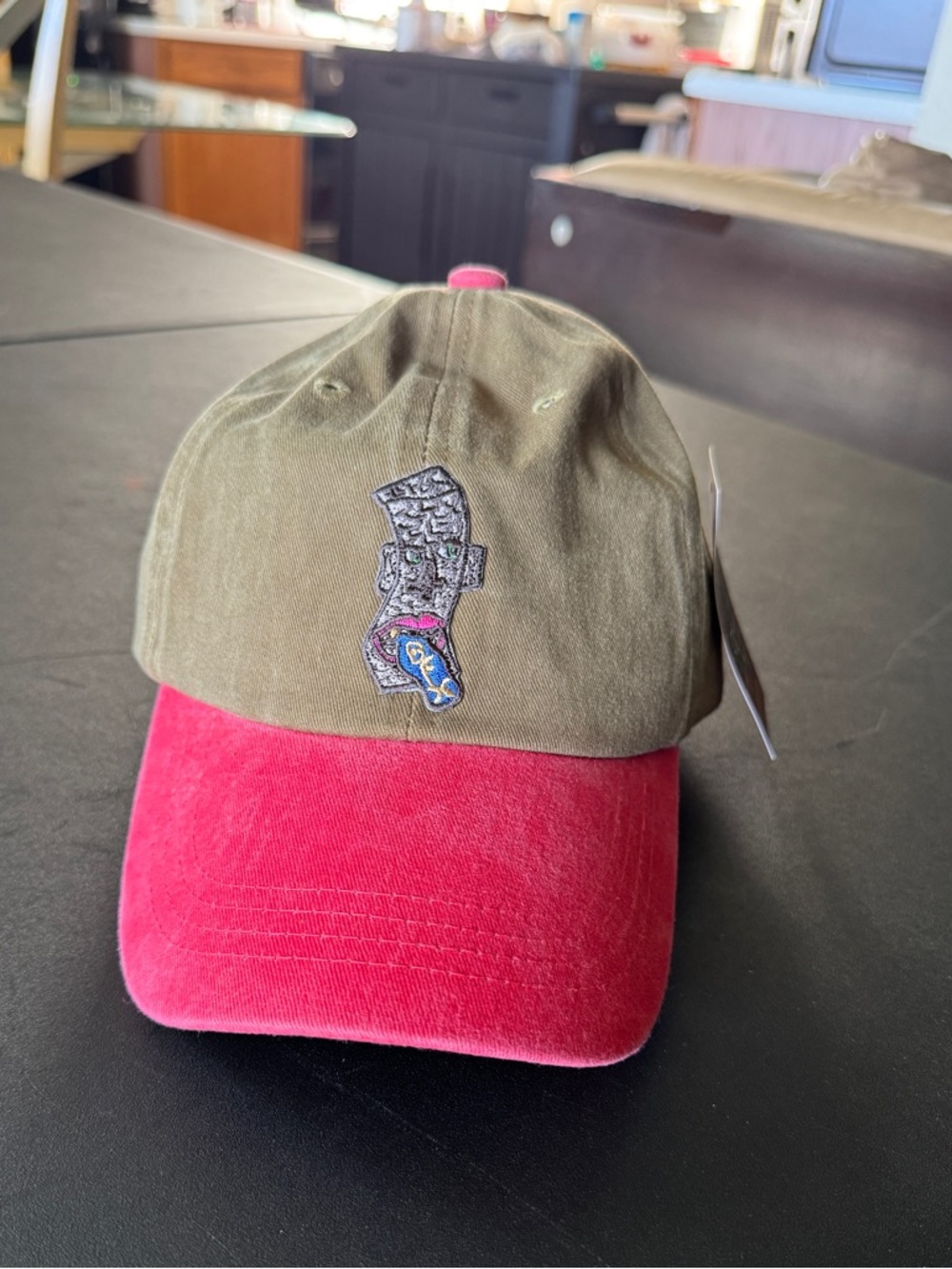 BFXpressions- Two-Tone Olive and Red Baseball Cap with Embroidered Patch